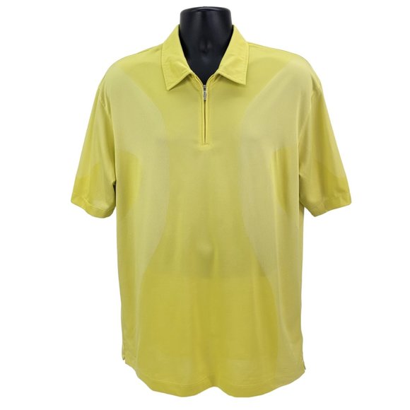NIKE Golf Polo Shirt Men's Large Yellow Dri-Fit Performance Zipper Short Sleeve - Picture 2 of 7